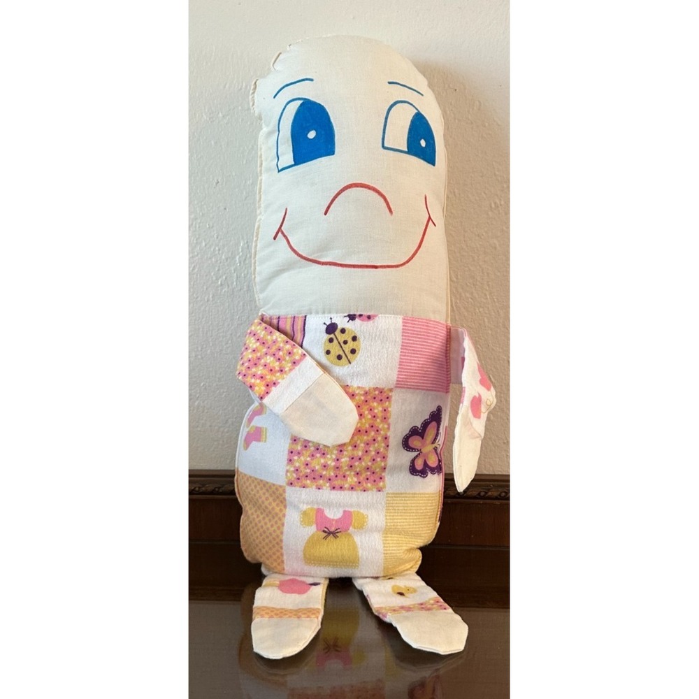 Humpty Dumpty Plush Stuffed Pillow Doll Egg‎ Shape Face Eyes Pink Bugs Stripes
